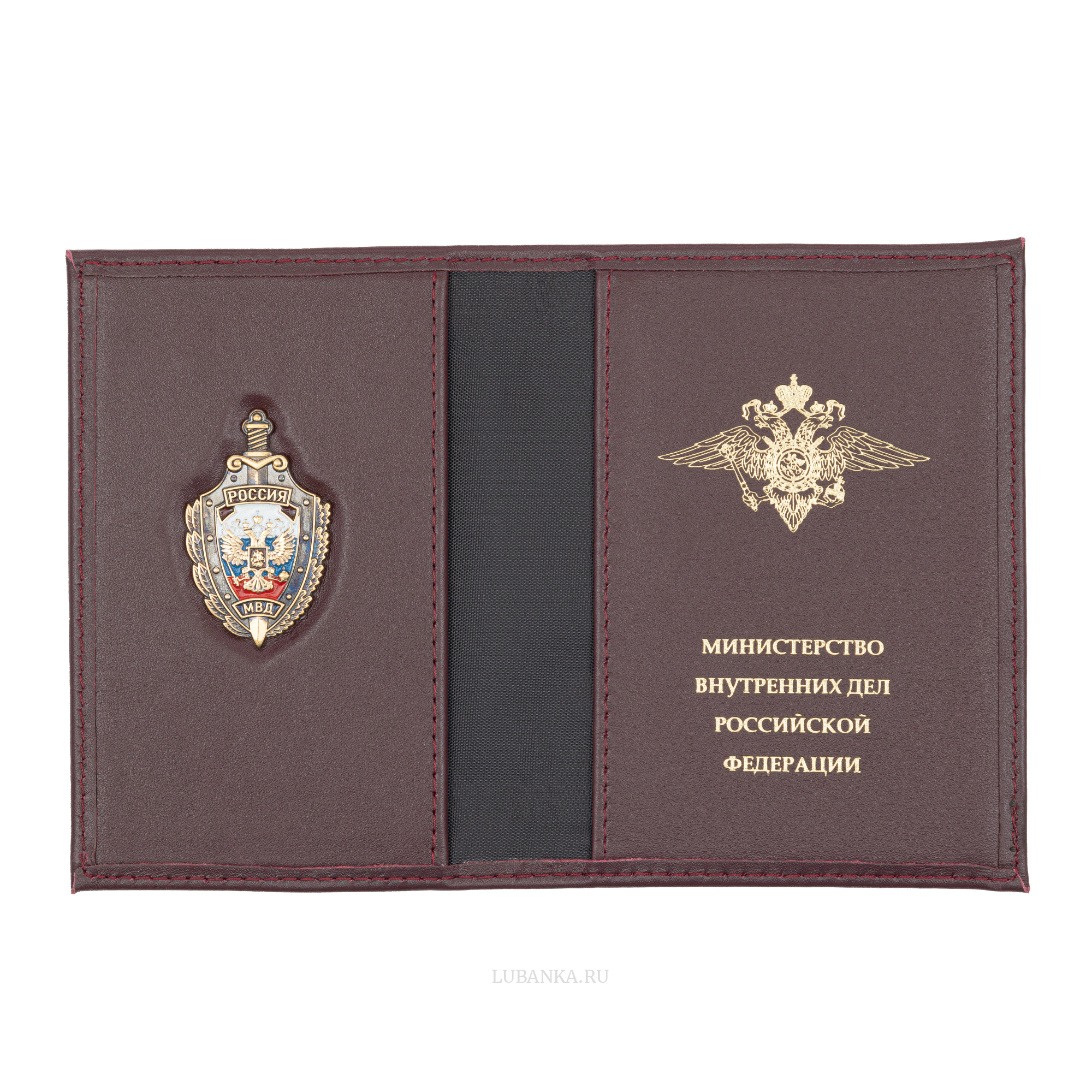 Обложка для автодокументов МВД с жетоном бордовая