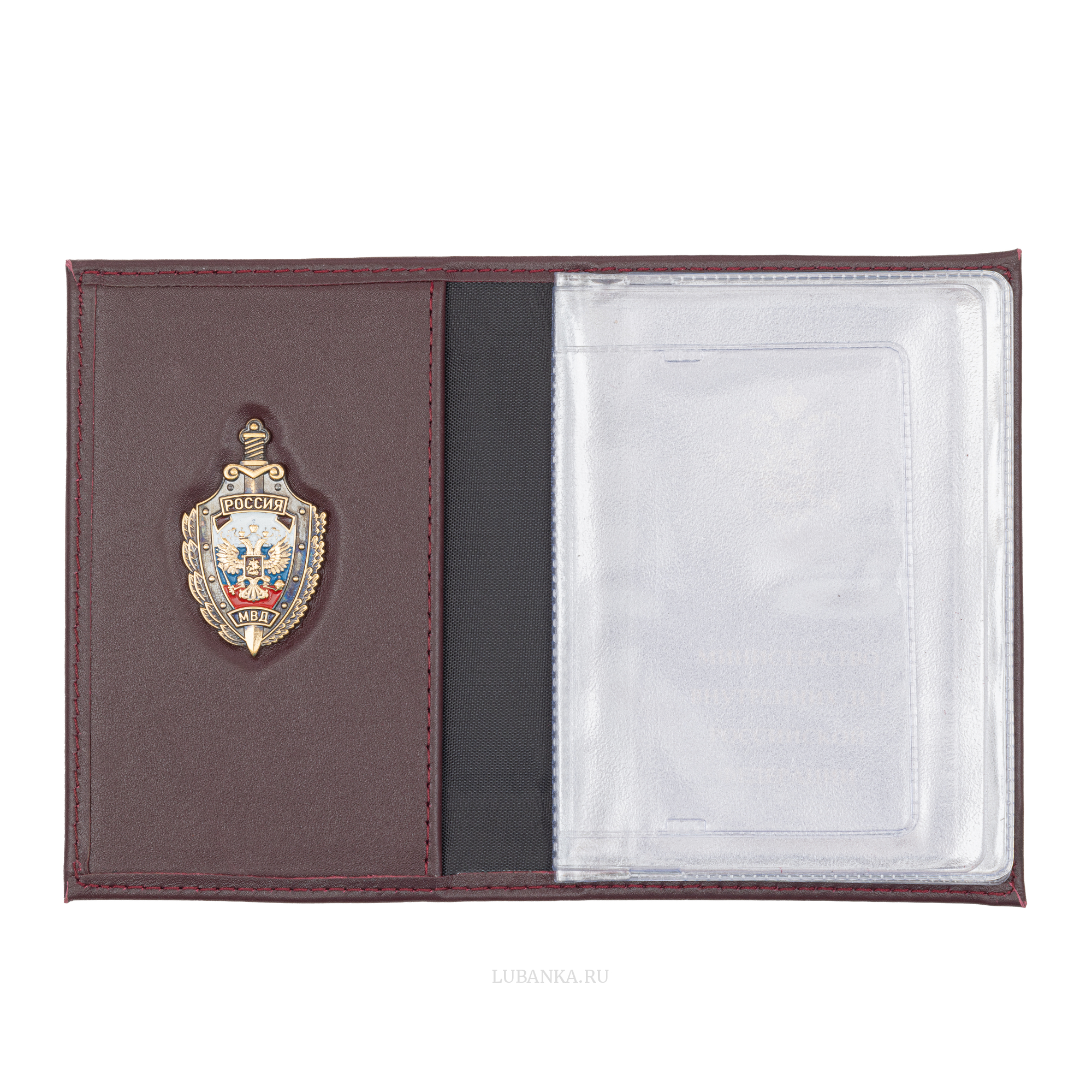 Обложка для автодокументов МВД с жетоном бордовая