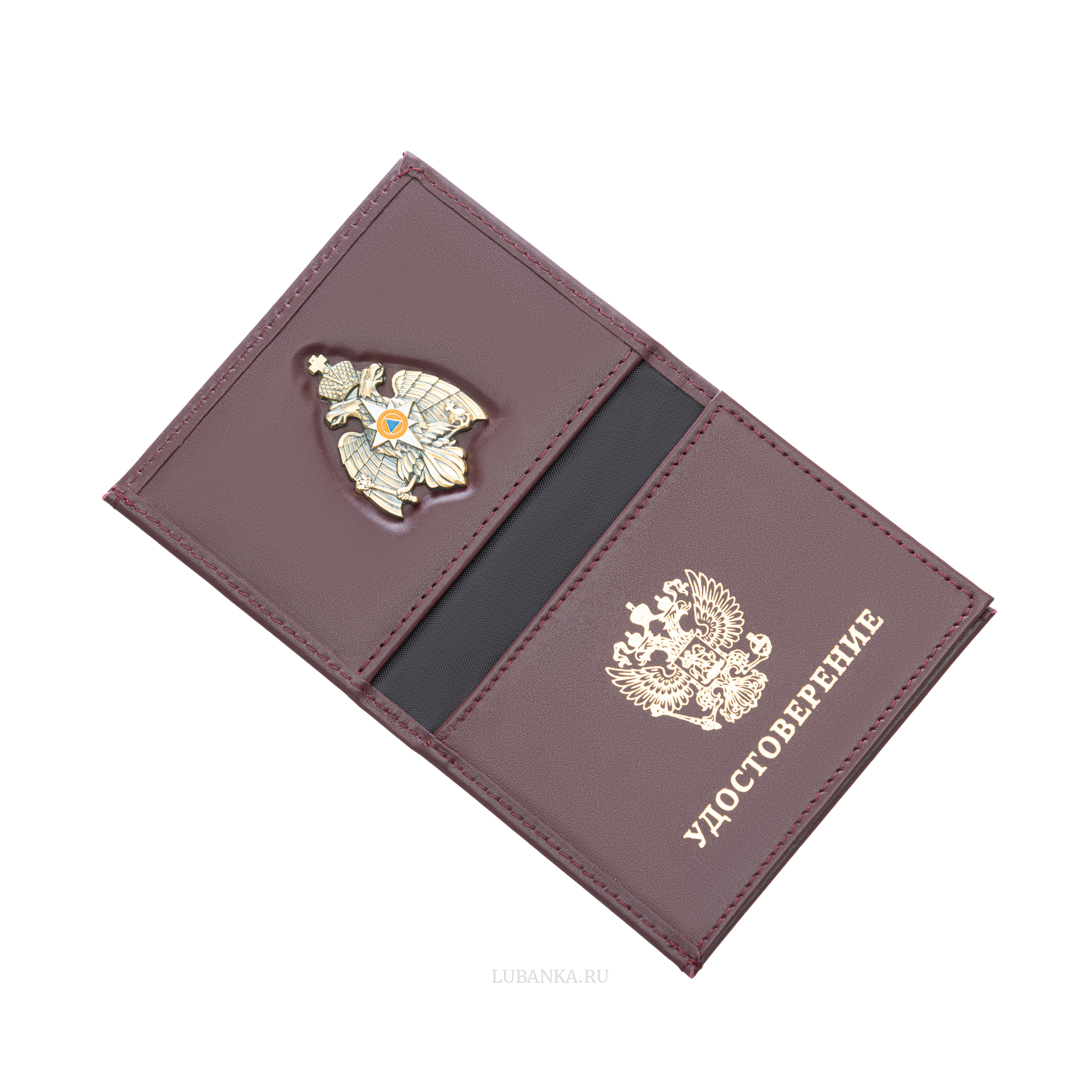 Обложка для удостоверения МЧС с жетоном бордовая