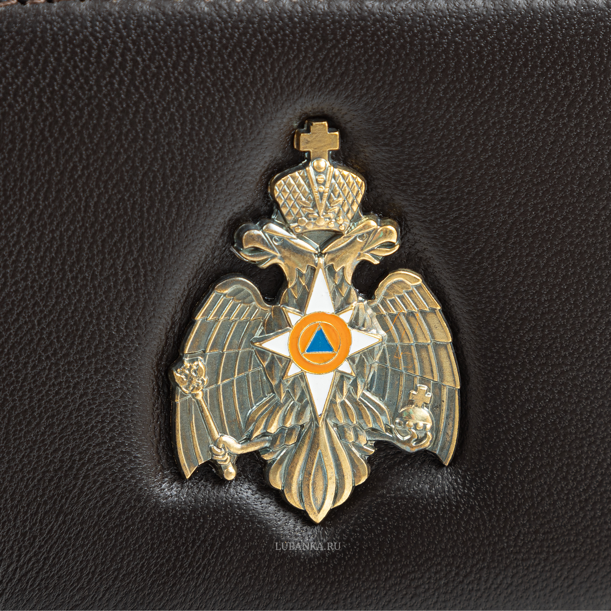 Обложка для удостоверения МЧС с жетоном узкая пухлая коричневая