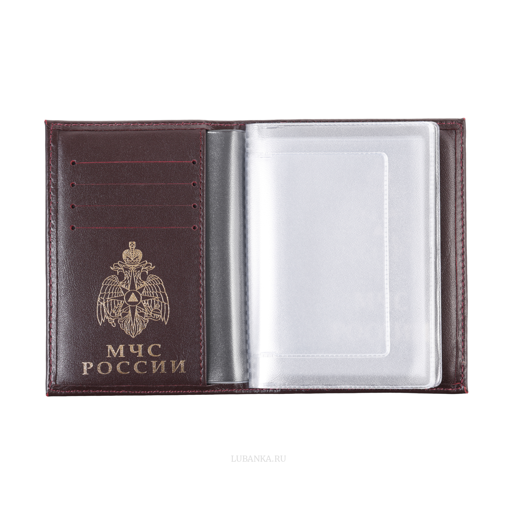 Обложка для автодокументов МЧС с картхолдером бордовая