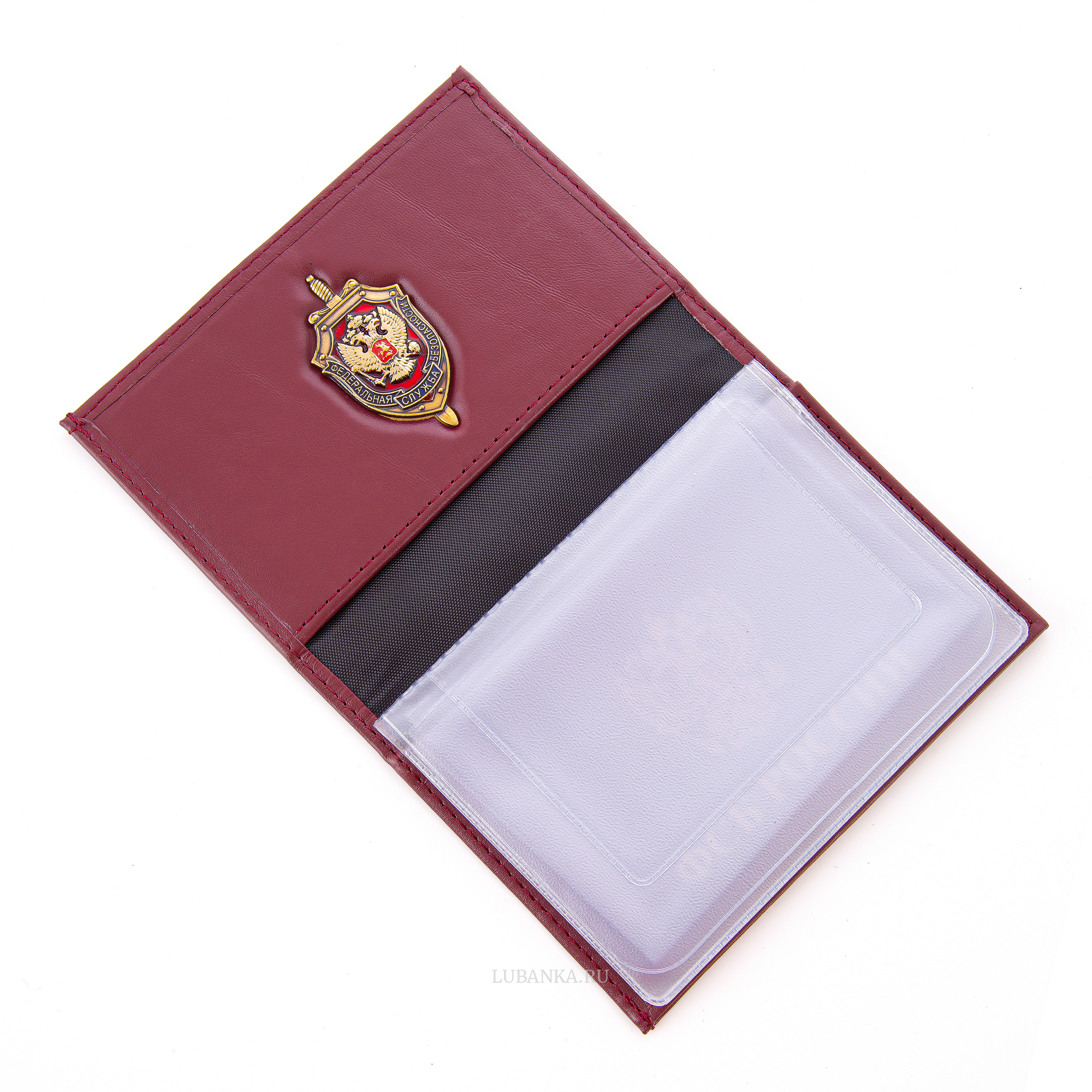 Обложка для автодокументов и удостоверения ФСБ с жетоном бордовая